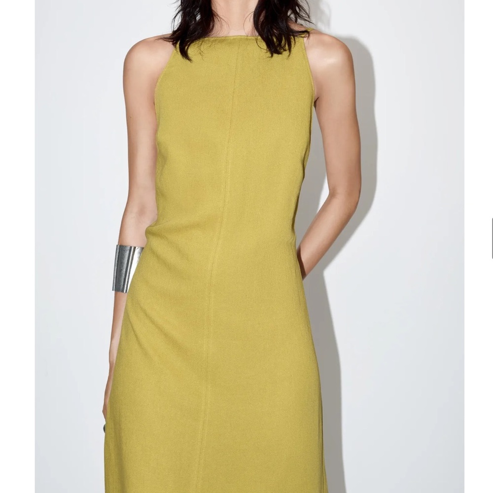 Zara ZW Collection linen-blend midi dress in oil green